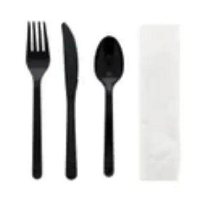 Picture of Royal Paper - 4KP405B - Wrapped Black Disposable Plastic Cutlery Set