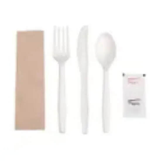 Picture of AmerCare - 6KL801W01 - Heavy Duty White CPLA Wrapped Utensil Kit